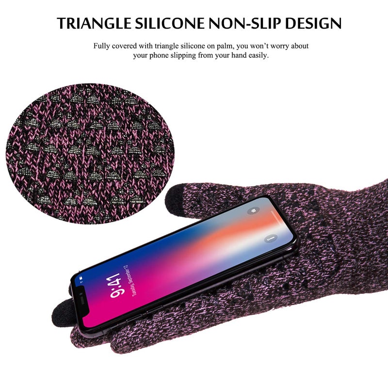TRENDOUX Winter Gloves for Women, Knit Touch Screen Glove Texting Smartphone Driving - Anti-Slip - Elastic Cuff - Thermal Soft Upgraded Lining - Hands Warm in Cold Weather - Rose - M - Image 3